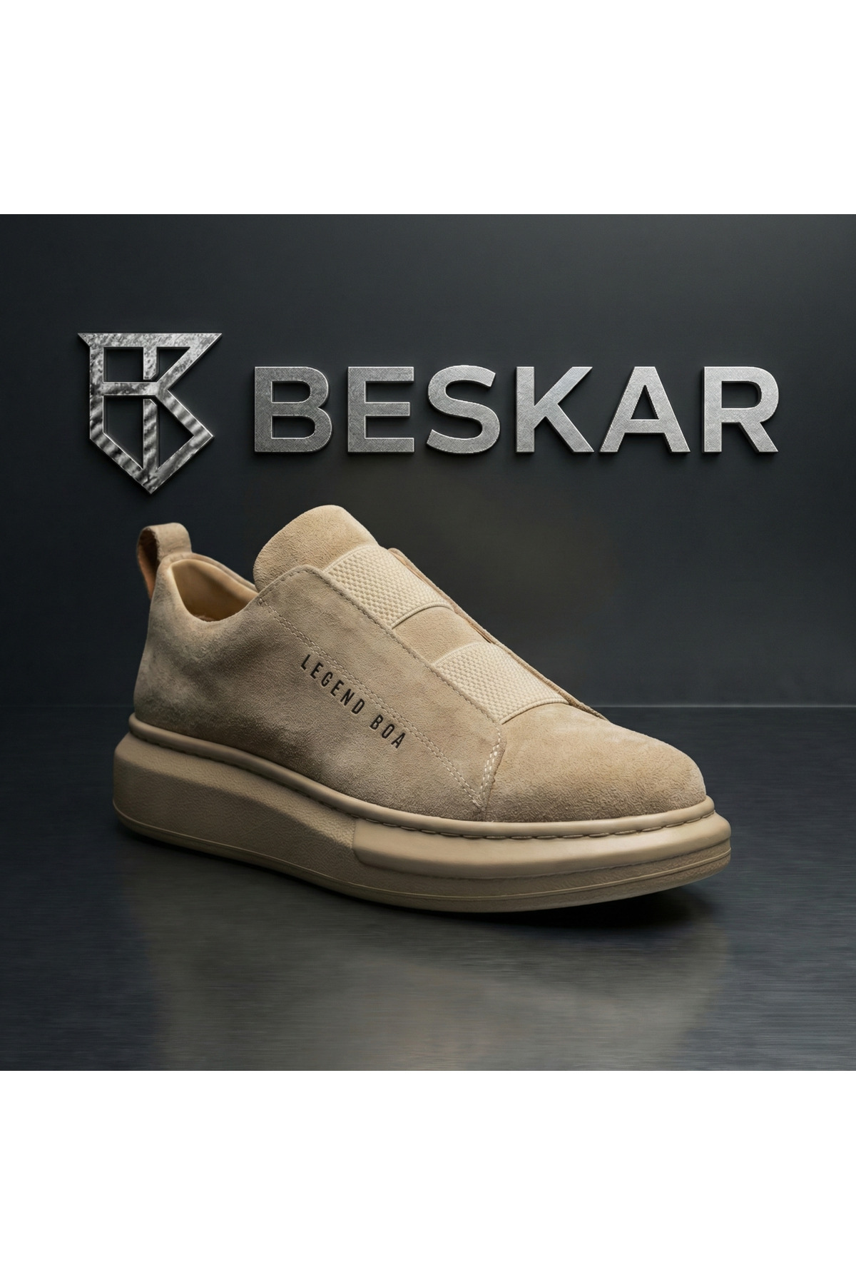 BESKAR  BA0307 Kalın Taban Süet Çift Bant Bej Erkek Günlük Ayakkabı – Ortopedik Ve Şık - Görsel 8