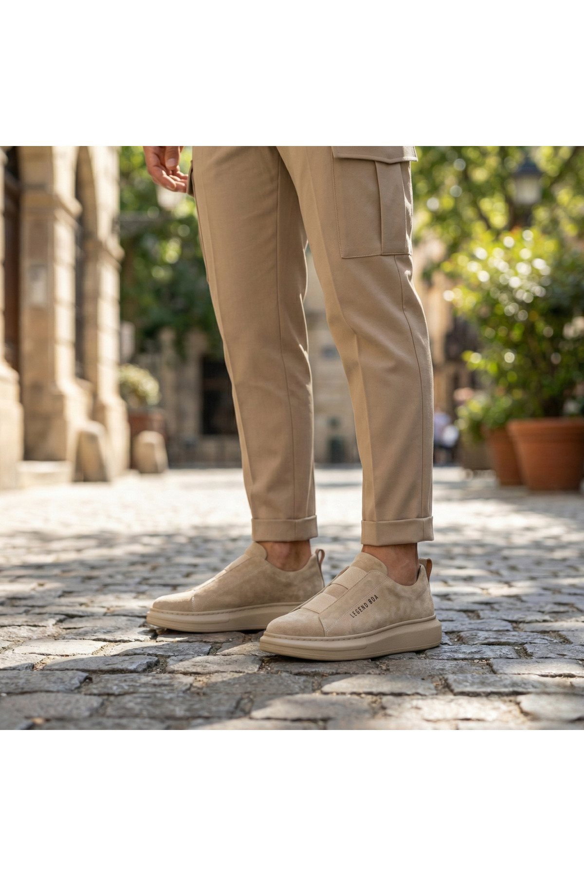 BESKAR  BA0307 Kalın Taban Süet Çift Bant Bej Erkek Günlük Ayakkabı – Ortopedik Ve Şık - Görsel 3