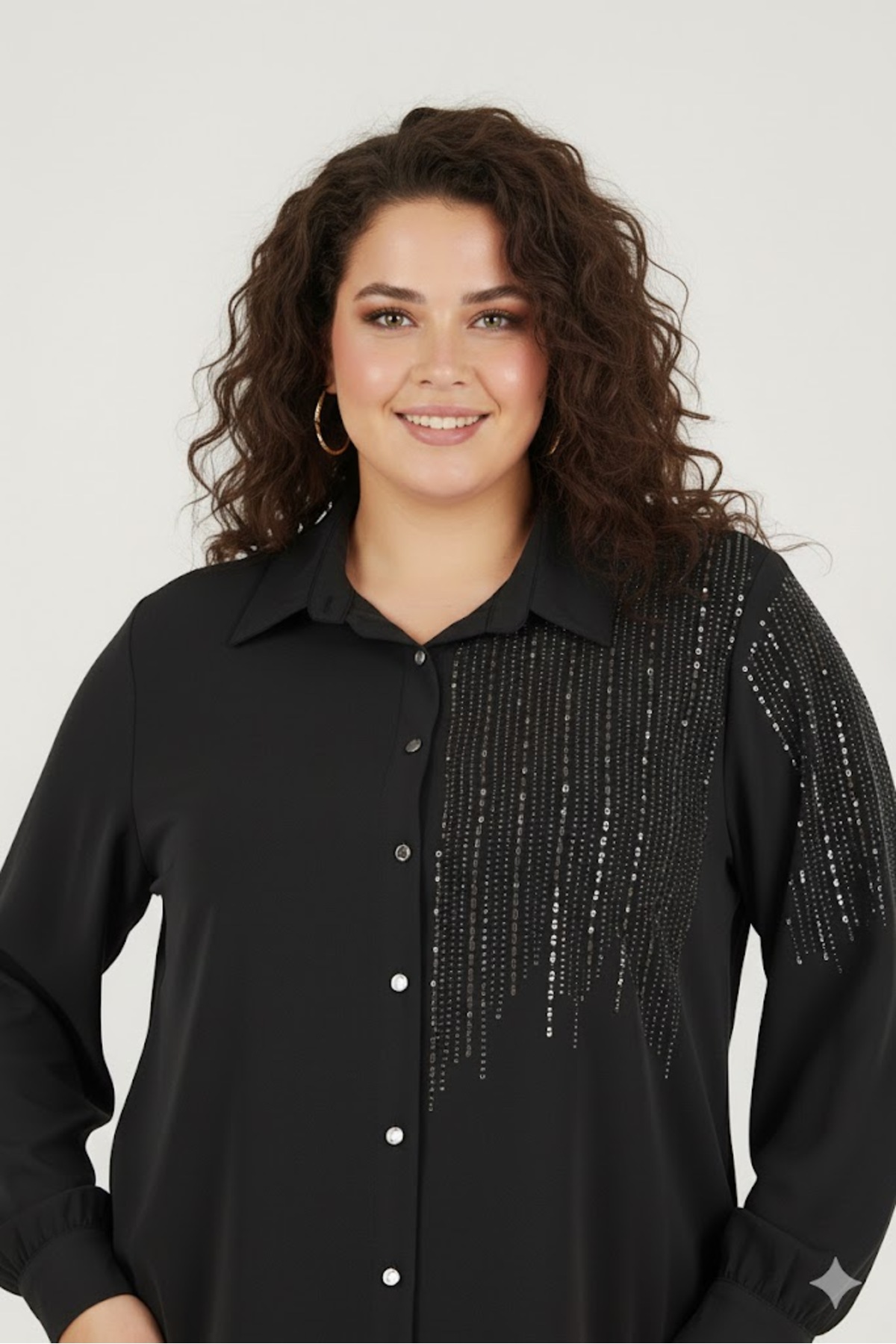 elma abone  BÜYÜK BEDEN KADIN CESİKA TAŞLI GÖMLEK - Görsel 3