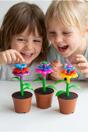 BubbyPlay 27 Parça Çiçek Bahçesi Yapım Seti Montessori Saksılı Blok Eğitici O...