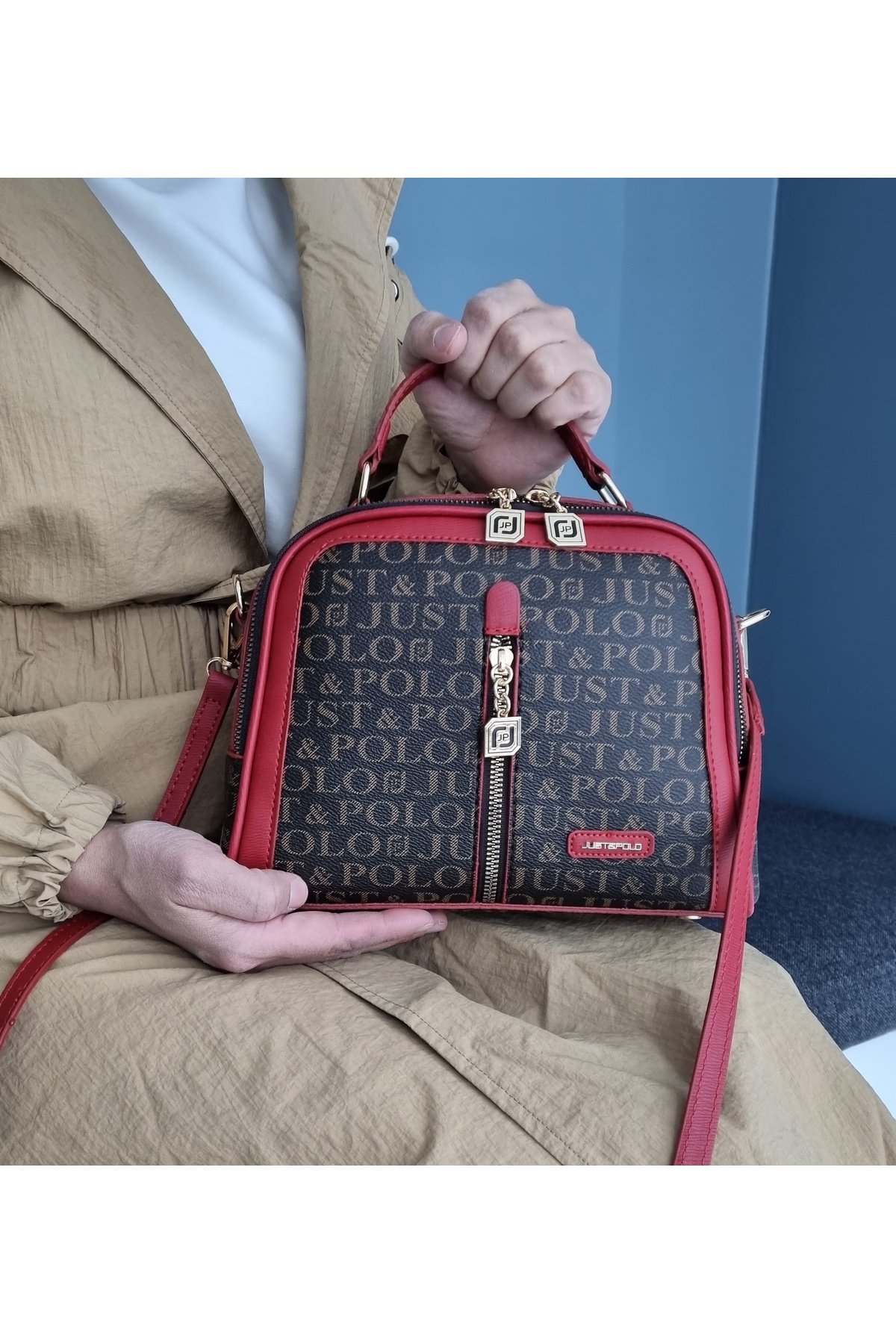 Women's Coffee 3 Compartment Shoulder Bag with 5 Eyes