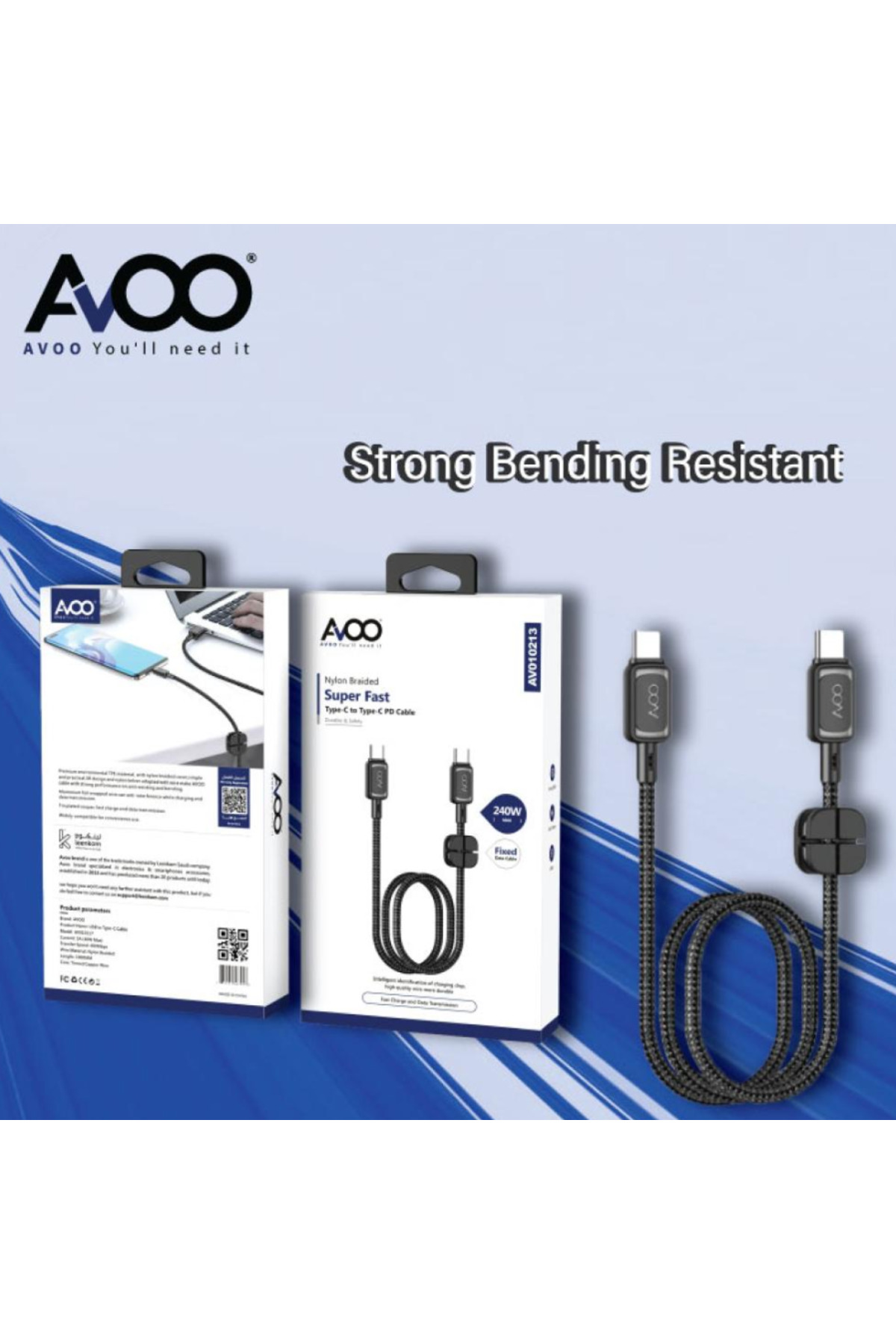 كيبل مصنوع من القماش يدعم الشحن السريع بقوة W240 ل...