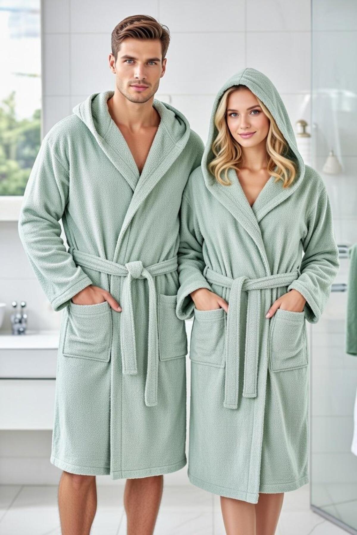 Touch Жіночий та чоловічий халат з капюшоном, 100% бавовна (XS-S-M-L-XL-2XL-3...