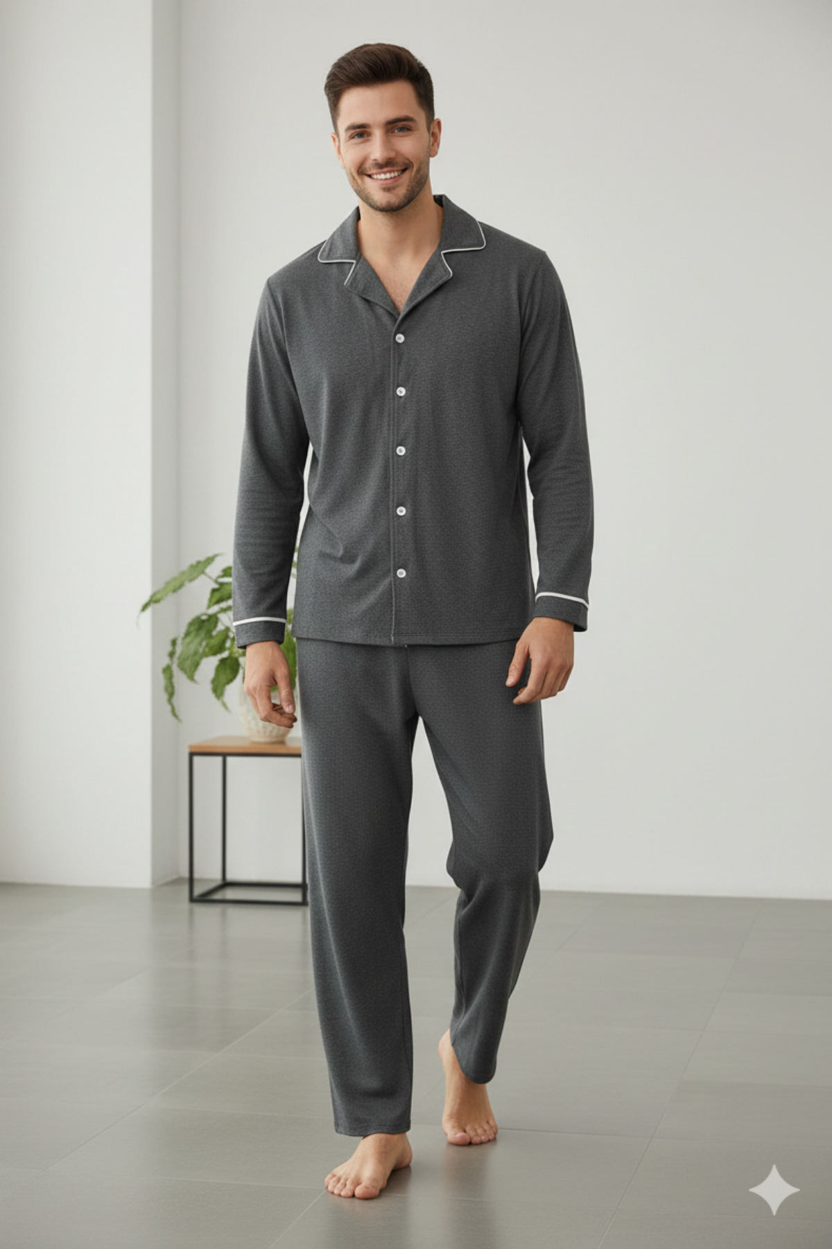ELİTOL  Erkek Uzun Kol Düğmeli Pijama Takım - Görsel 2