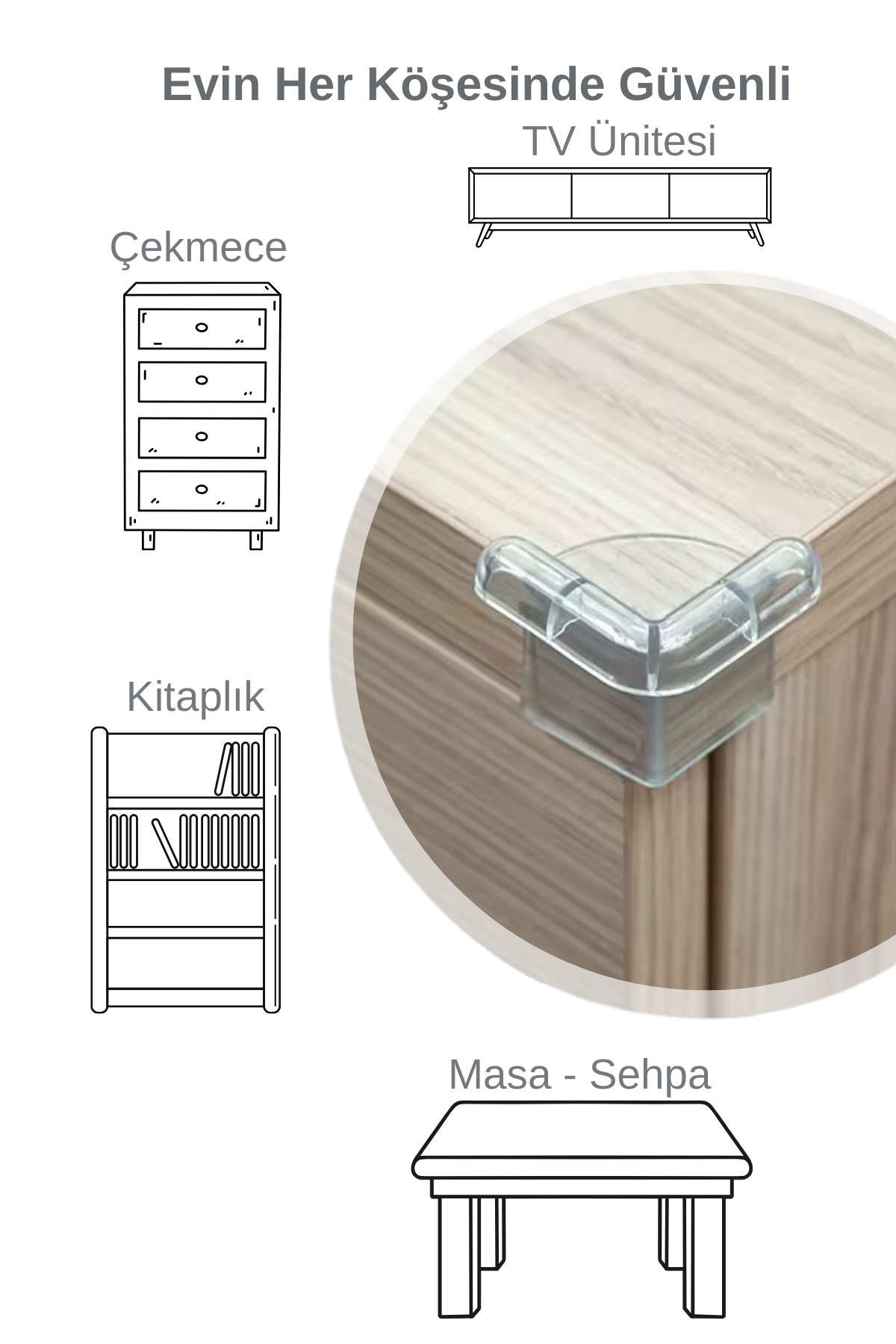 ketbox 12 Adet Silikon Köşe Koruyucu 3m Bantlı Çocuk Bebek Güvenlik Emniyet fotoğrafı 2 (önizleme)