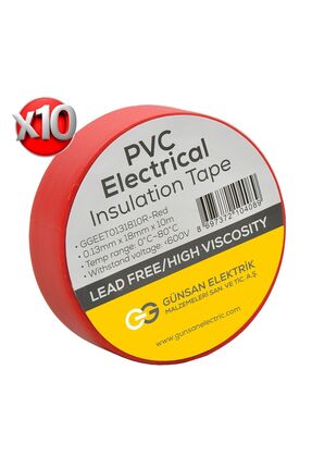 Günsan Kırmızı Elektrik İzolasyon Bandı 10 Adet