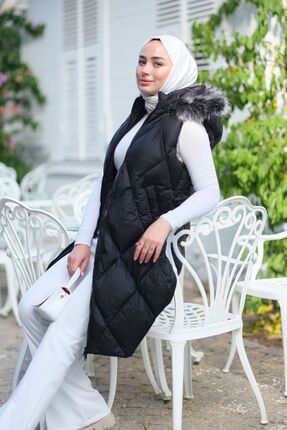 LOCCO Çift Cepli Kapüşonlu Yelek Siyah - Dar Kalıp