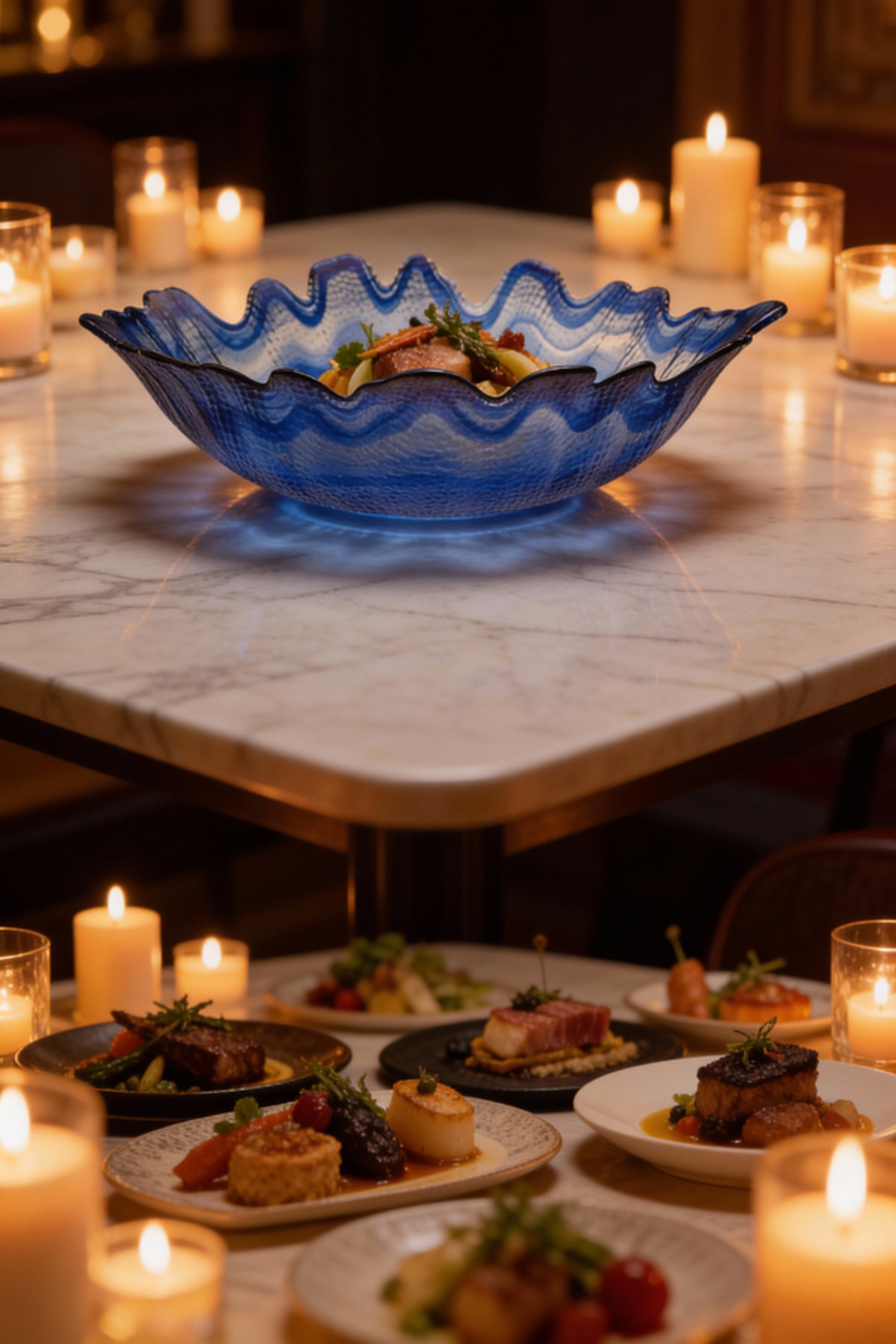ARDA CAM Glass Oval Bowl 40 cm - Decorative Bowl - Cobalt Blue - Alabaster