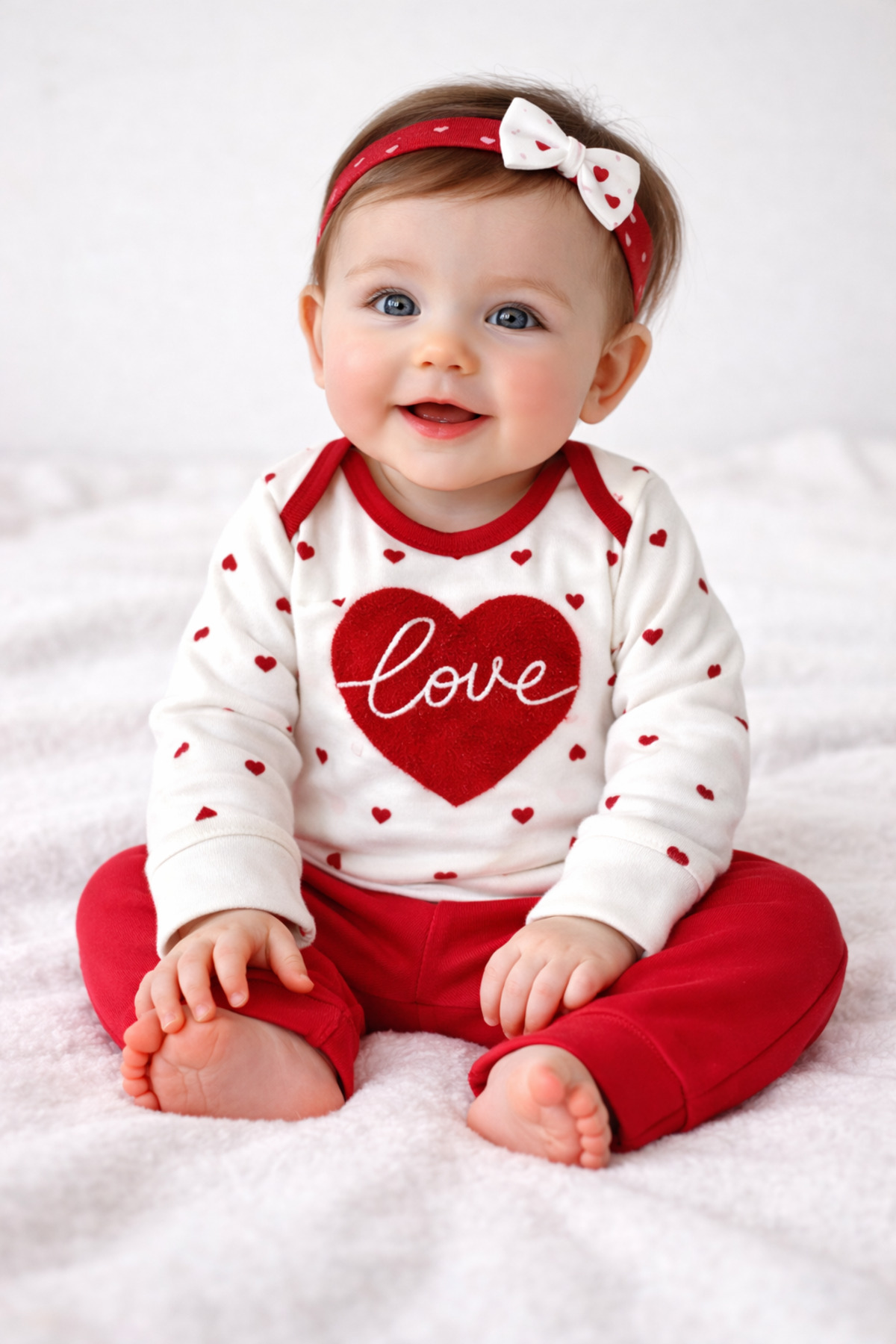 Heart Embroidered Baby Set