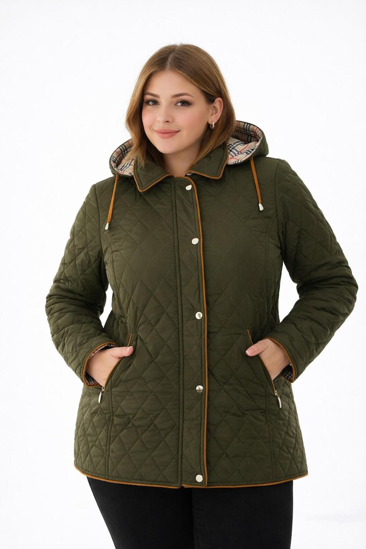 Spring Plaid Quilted Coat Hooded Coat Plus Size Quilted Coat Waterproof