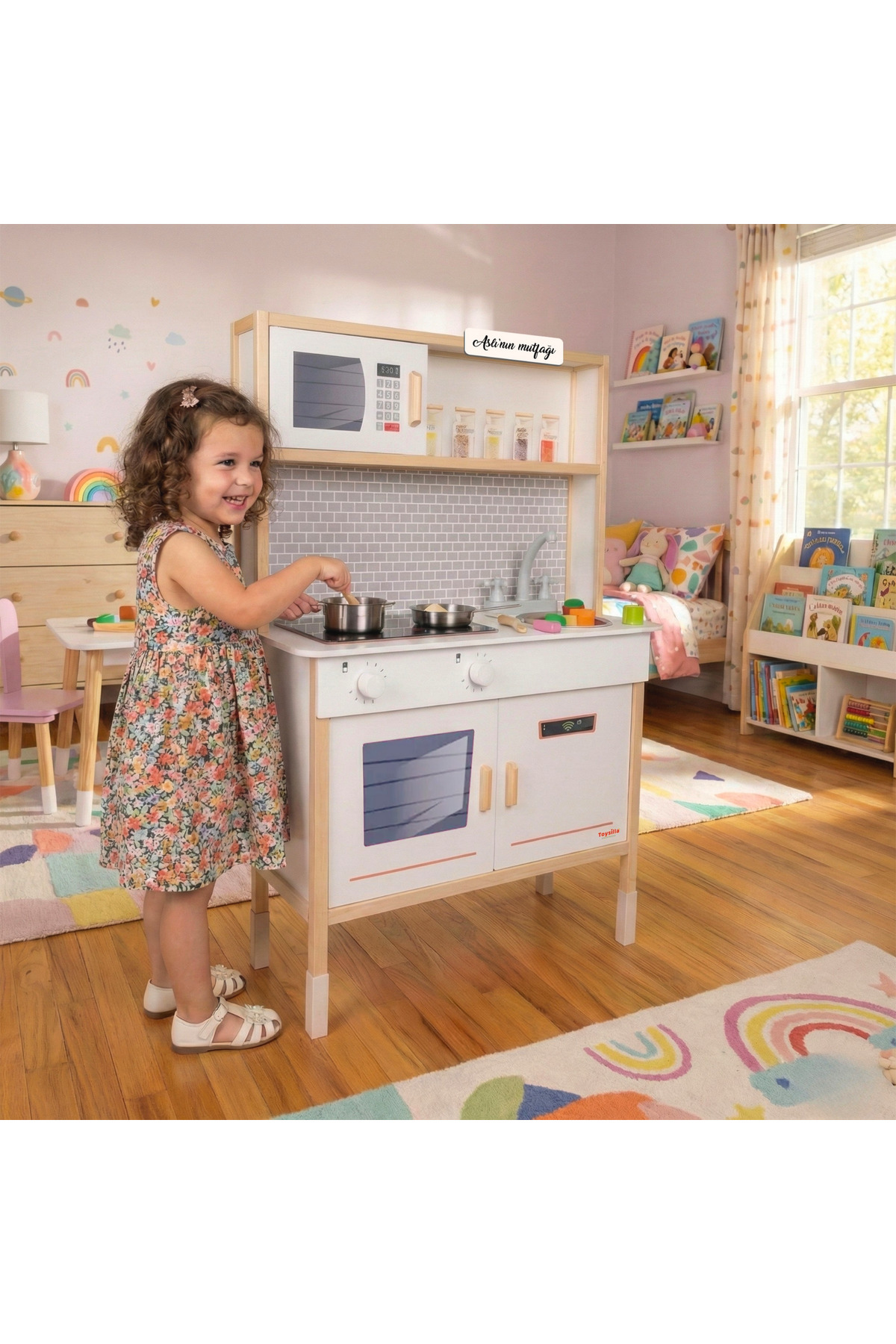 Wooden Lighted Toy Kitchen Set | Wooden Toy Kitchen | Girls Kitchen Toy 1029