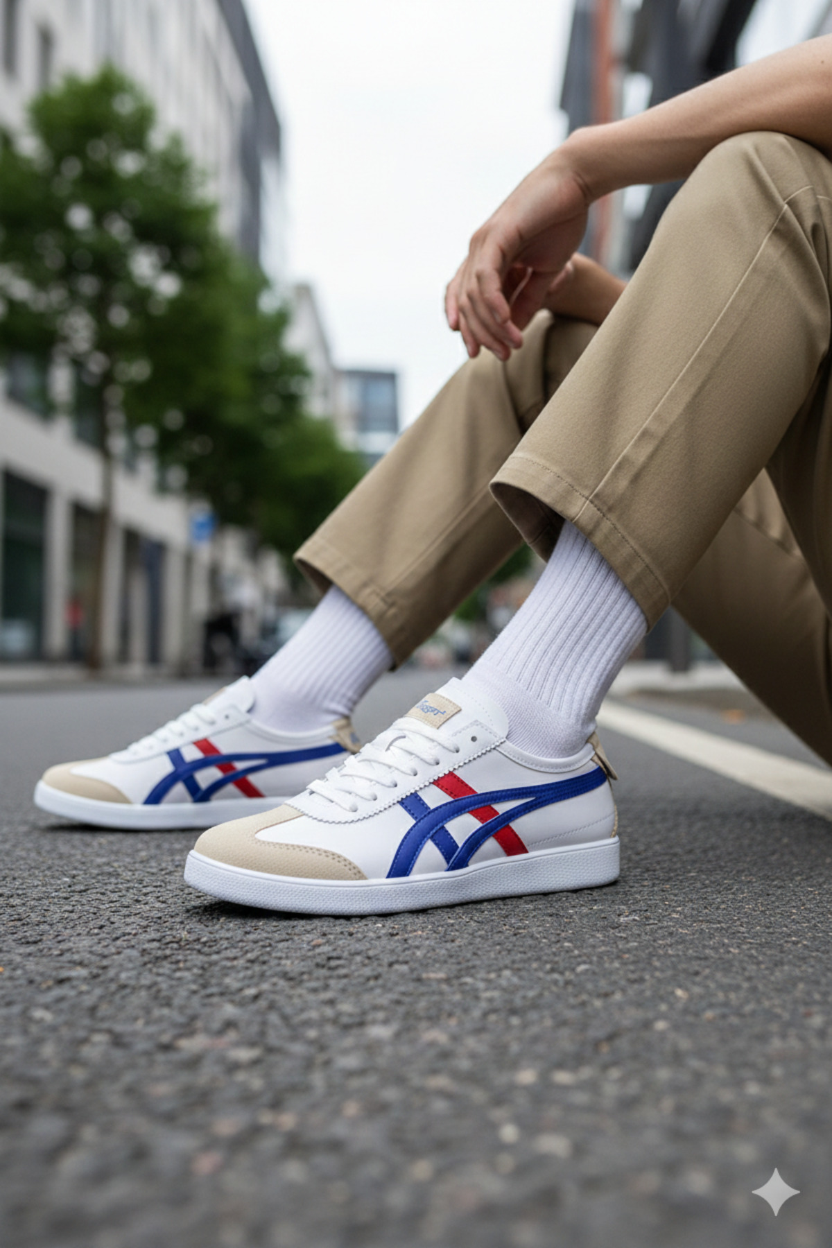 Bağcıklı Günlük Spor Ayakkabı Beyaz Mavi Kırmızı Sneaker