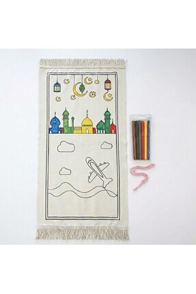 Dekomina Boyamalı Yıkanabilir Eğitici Kız Çocuk Seccadesi ve Tesbih Seti