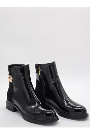 Luvesta Shoes B Tokalı Rugan – Süet Detay Bot Siyah