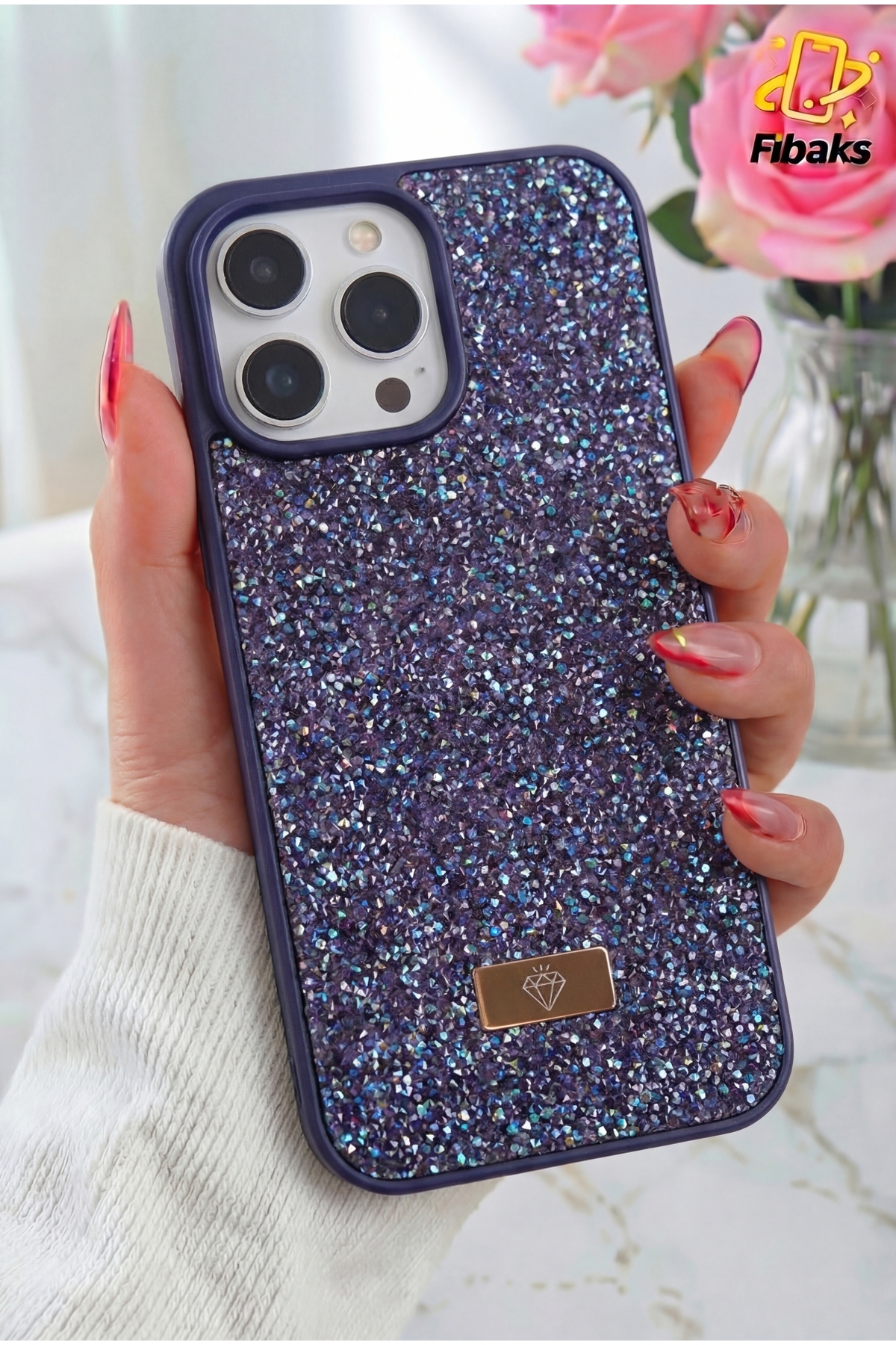 iPhone 14 Pro Max Case Velvet Diamond Design Purple Gemstone Shimmer Diamond Silicone Cover