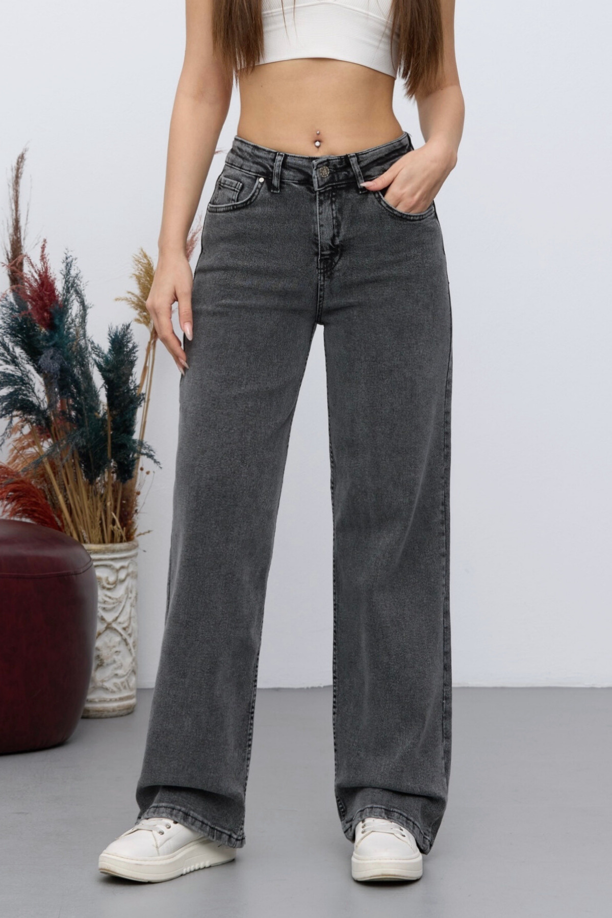 BİKELİFE Damskie, elastyczne, szerokie, swobodne jeansy palazzo z lat 90.