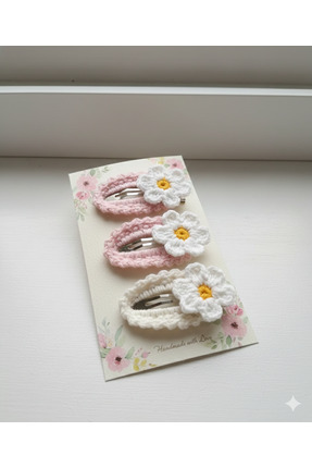 Se&On dizayn Cok renkli soft örgü çiçek 3 lü çıtçıt toka set bebek çocuk genç...