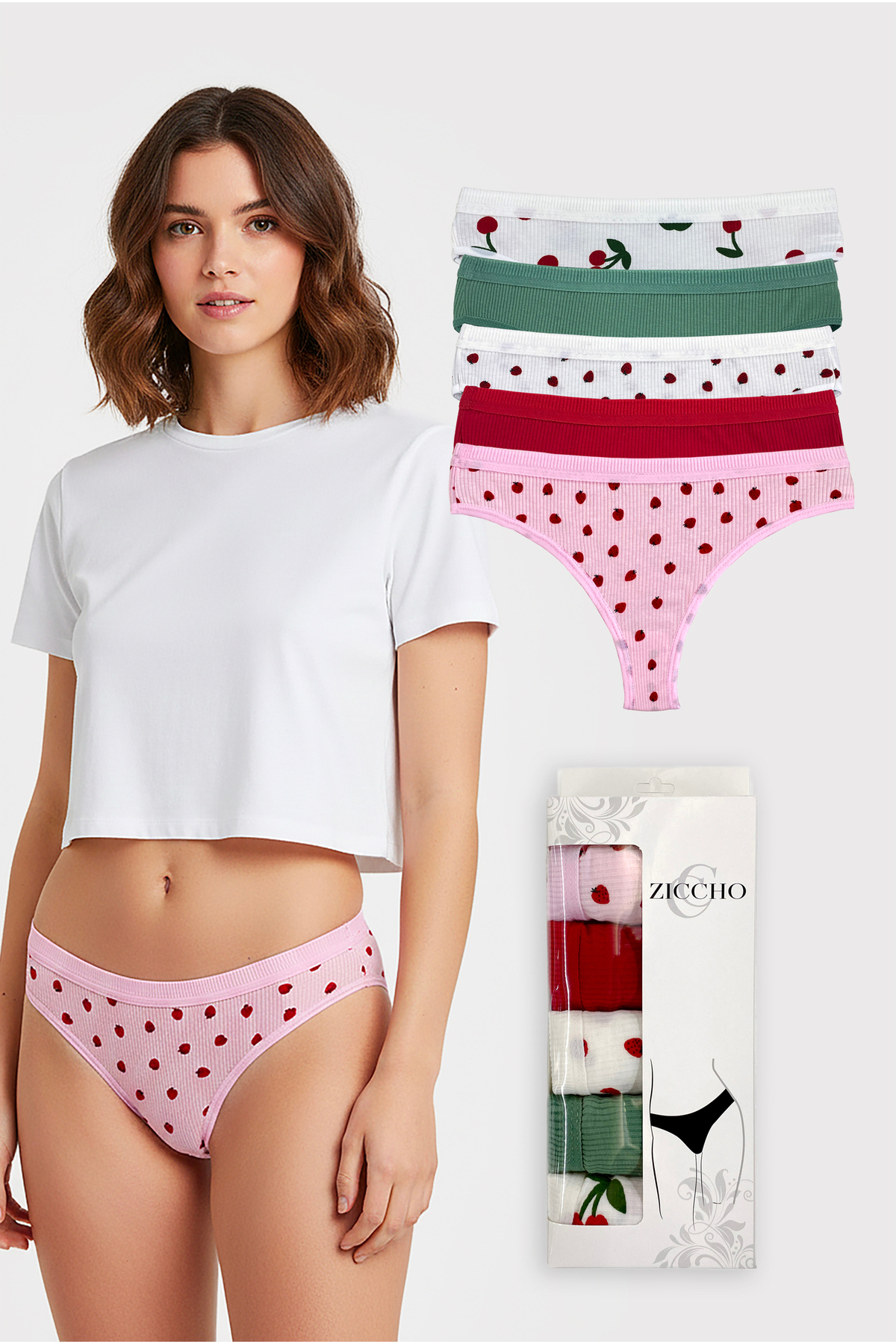 Women's 5-Piece Fruit Pattern Combination Thong