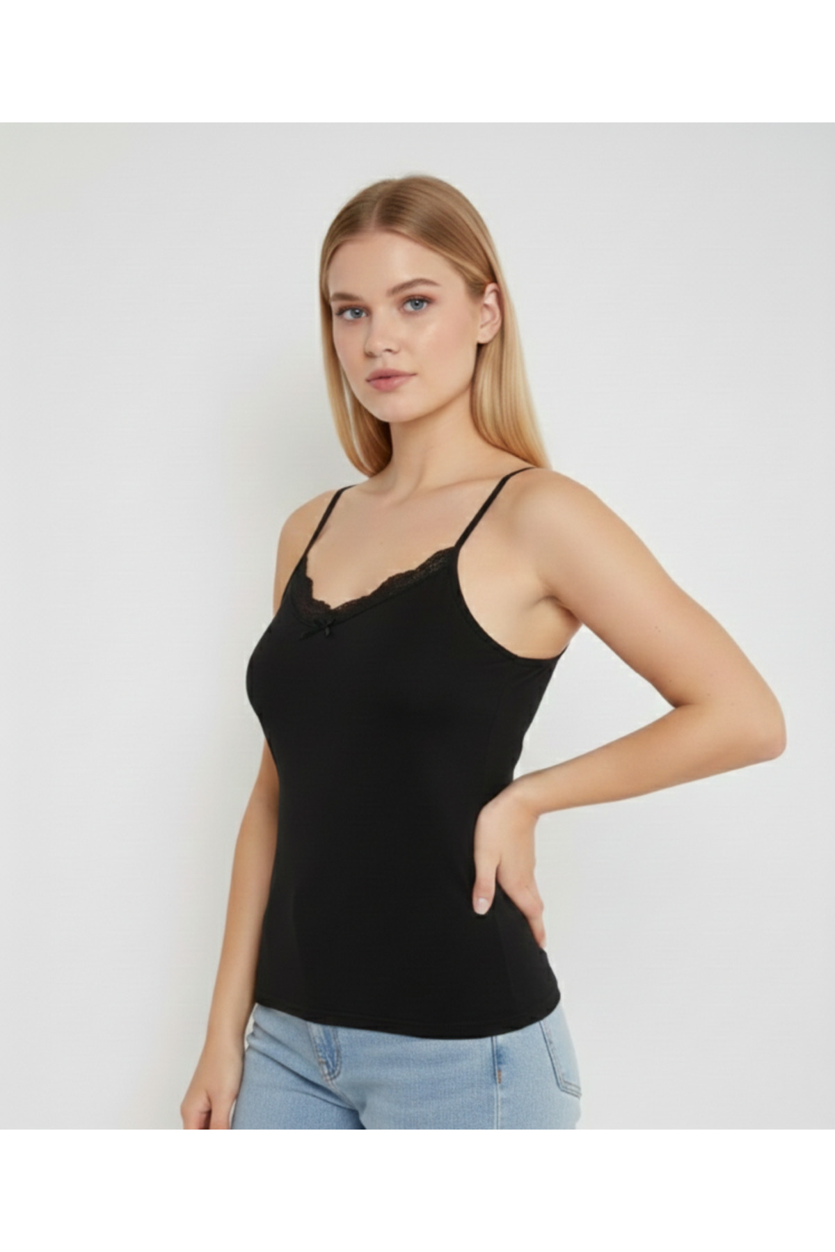 MrrMajestic  4'lü Kadın Atlet ip Askılı Dantelli Kadın Atlet - Görsel 5