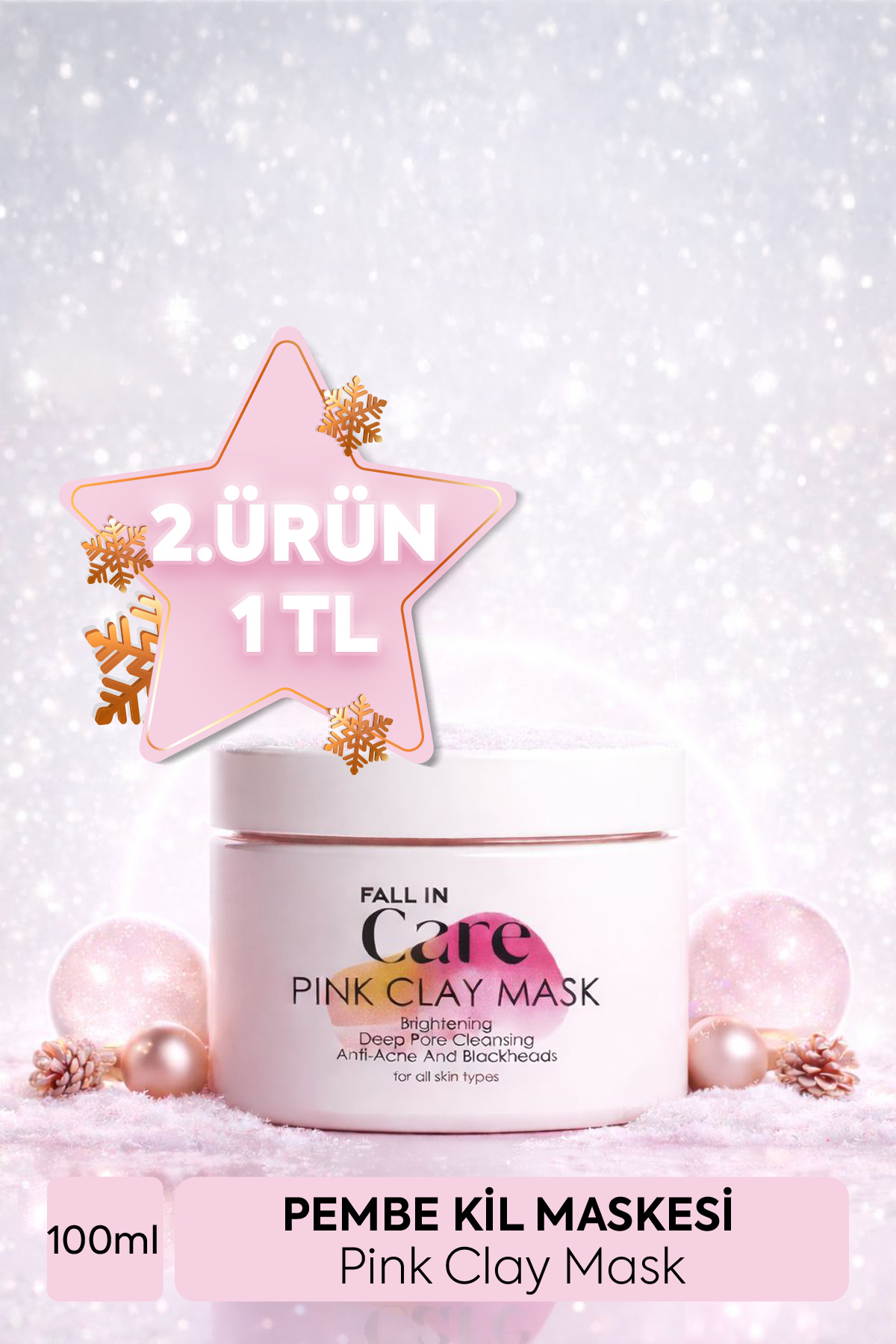 FALL IN CARE Pembe Kil Maskesi, Akne ve Siyah Nokta Karşıtı, Arındırıcı, Gözenek Sıkılaştırıcı Maske, 100ml — FICPC01