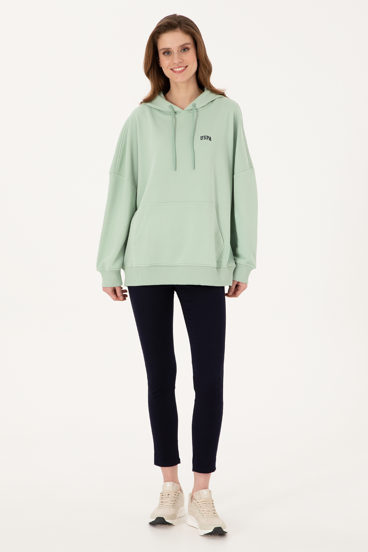 U.S. Polo Assn.  Kadın Su Yeşili Kapüşonlu Basic Sweatshirt 50297324-VR048 - Görsel 4