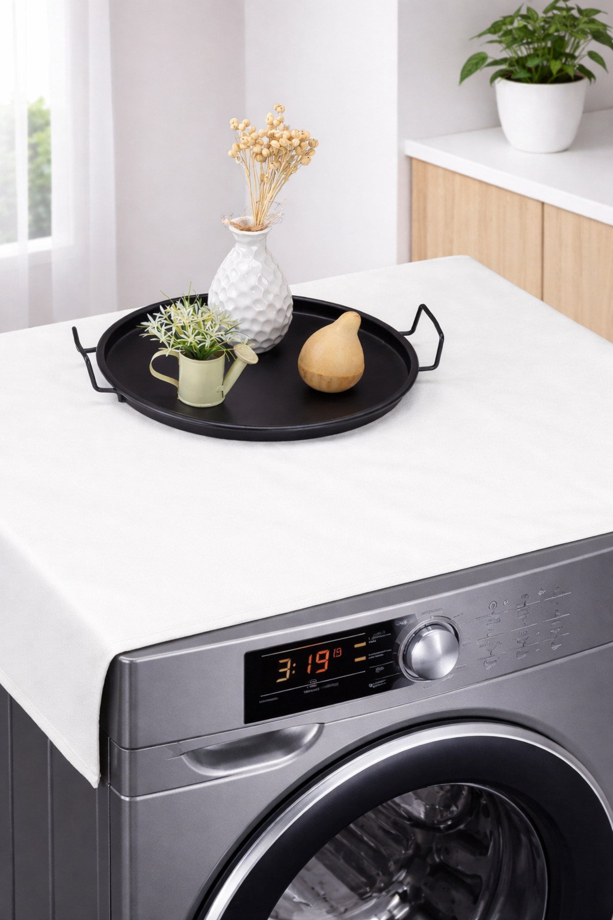Washing Machine Cover Liquid Proof Fabric White Color Plain Model