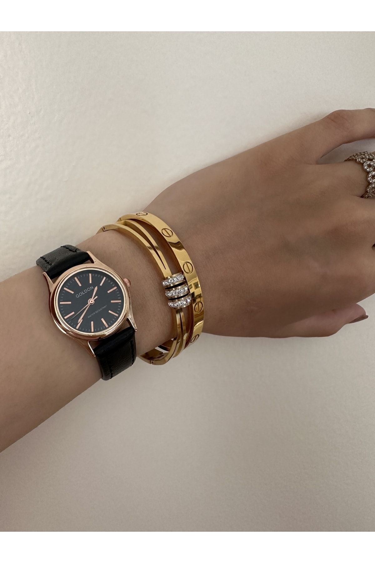 GOLDON  Vintage Stil Deri Kayışlı Kol saati - Görsel 3