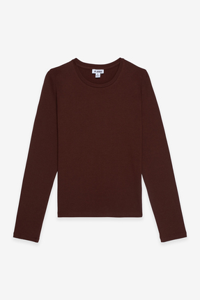 COMMON MELON Kadın Yuvarlak Yaka Uzun Kollu Basic Pamuklu Bluz Kahverengi