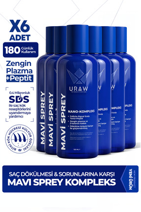 Uraw Mavi Sprey 6'lı Set - Saç Kökü Aktivasyonunu Destekleyen Gelişmiş Kompleks