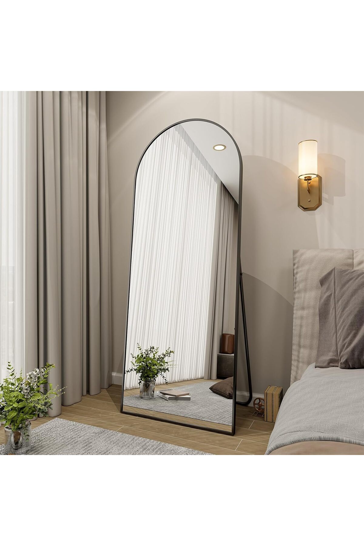 EFFE YAPI DEKOR مرآة ملابس بيضاوية قائمة بإطار معدني اسود 180x60 سم.