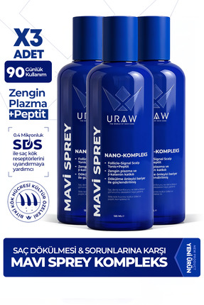 Uraw Mavi Sprey 3'lü Set - Saç Kökü Aktivasyonunu Destekleyen Gelişmiş Kompleks