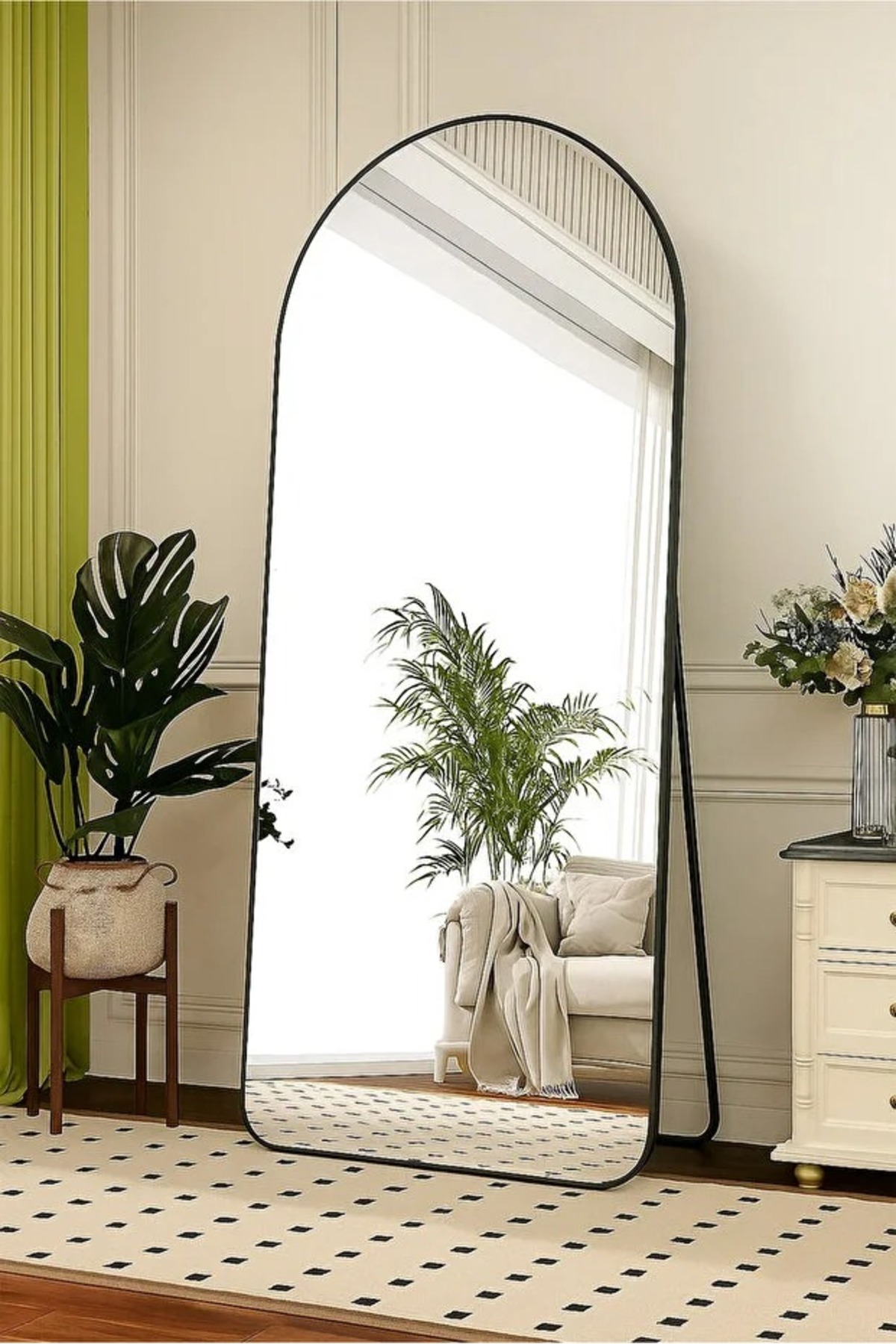 مرآة كاملة الطول 50x160سم ، مع حامل مقوس، مرآة أرضية، مرآة حائط، معلقة/مائلة | أسود
