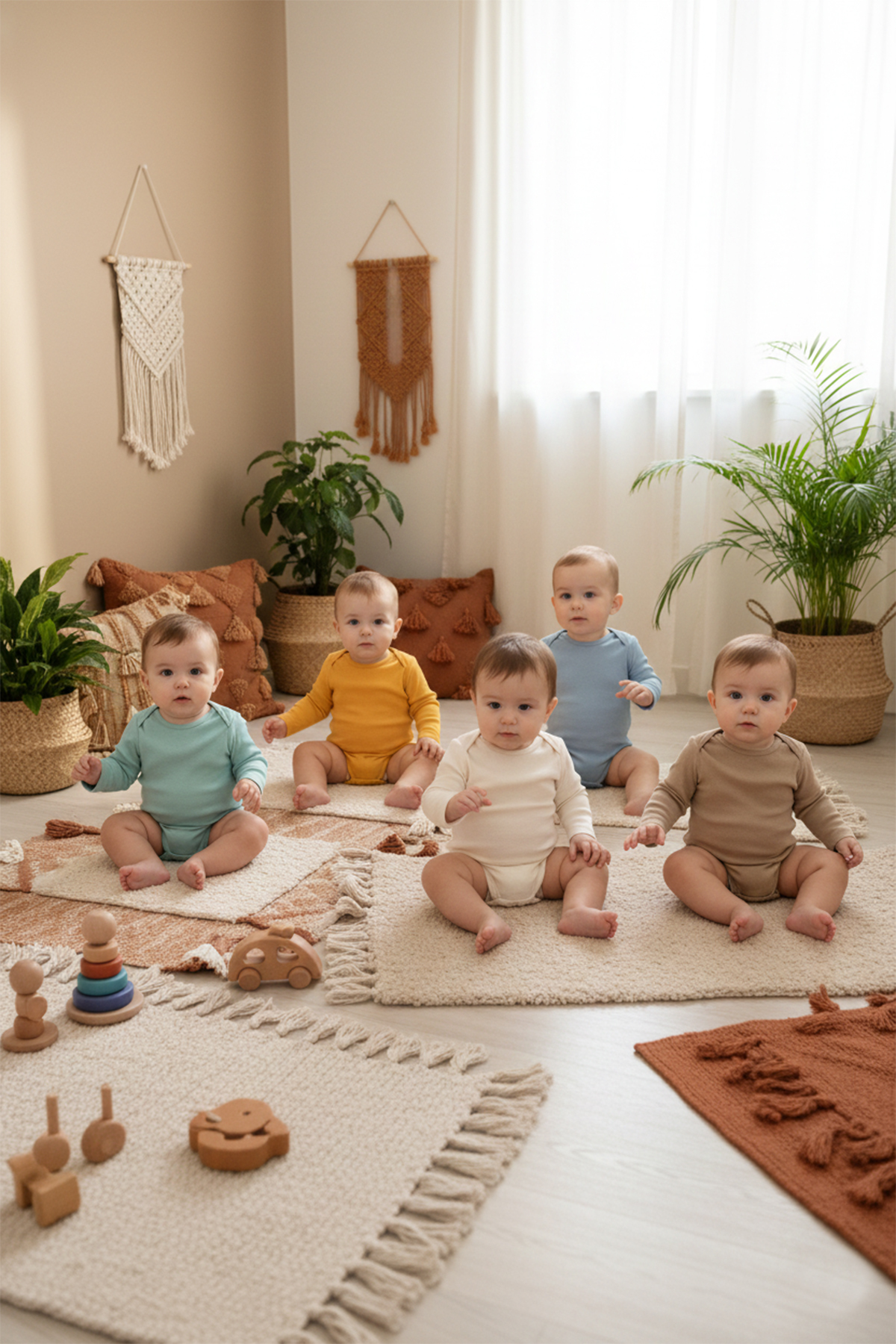 MAHFEL %100 Pamuklu Uzun Kollu Bebek Body Çıtçıtlı Zıbın 5'li Set fotoğrafı 3 (önizleme)