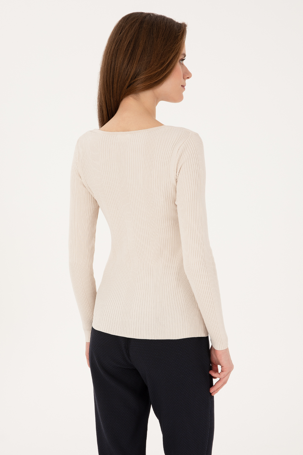 U.S. Polo Assn.  Kadın Krem Kare Yaka Kazak 50314618-VR256 - Görsel 5