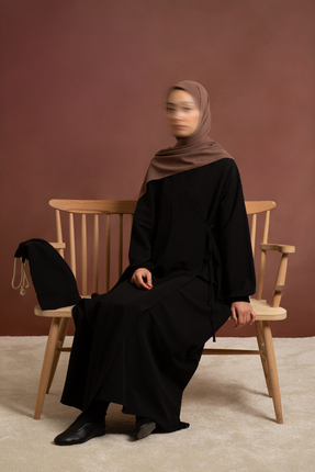 Lemaye Namaz Elbisesi Pamuk Keten Ferace - Siyah