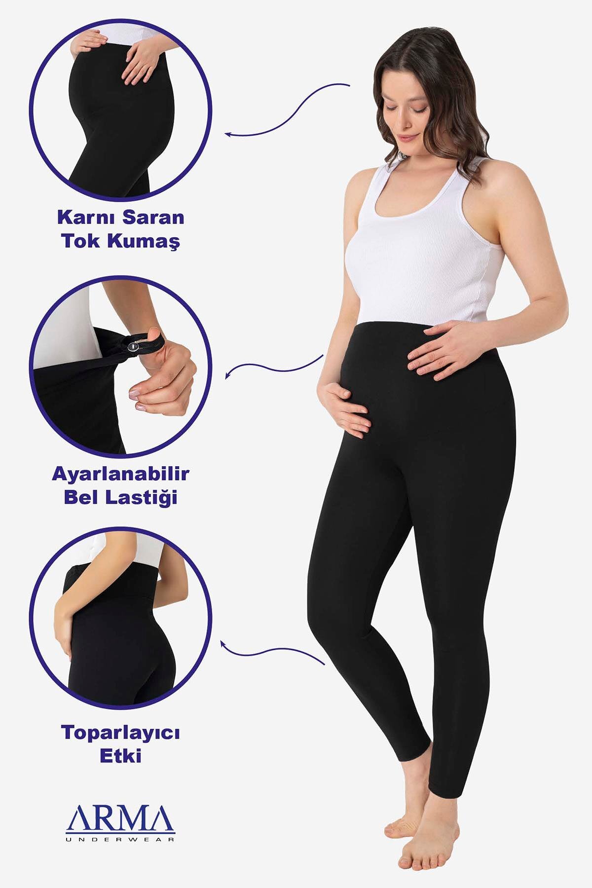 Arma Yıldız Fekete, rugalmas, magas derekú kismama leggings állítható derékkal