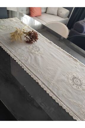 NATURAL LİFE CONCEPT Buldan İşi El Örmesi Dantelli Runner - Krem Renk Doğal P...