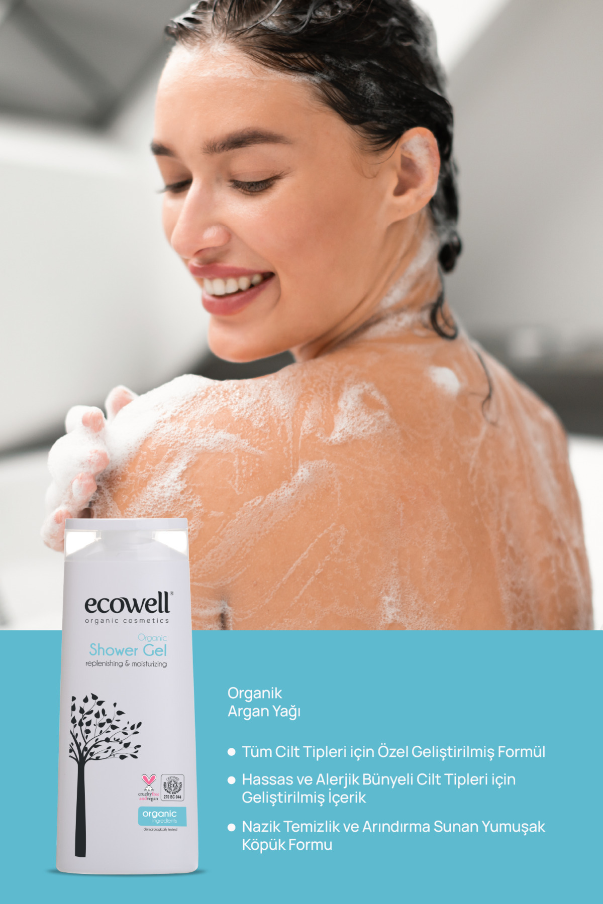 Ecowell Organik Duş Jeli, Vegan Sertifikalı, Arındırıcı