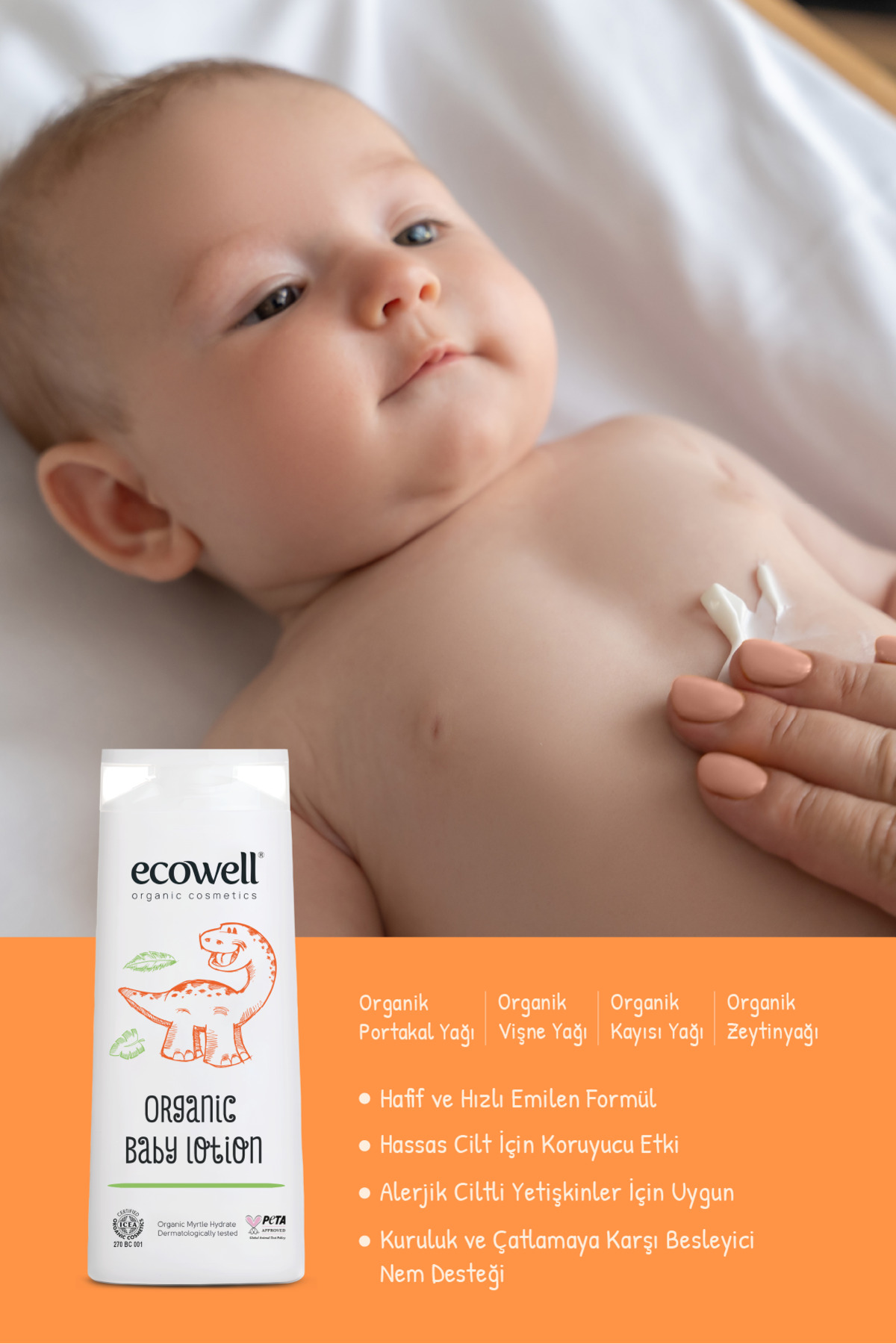 Ecowell Bebek Yüz Ve Vücut Losyonu, Organik & Vegan Sertifikalı, Nemlendirici Bebe Kremi, Parabensiz, 300ml fotoğrafı 2 (önizleme)
