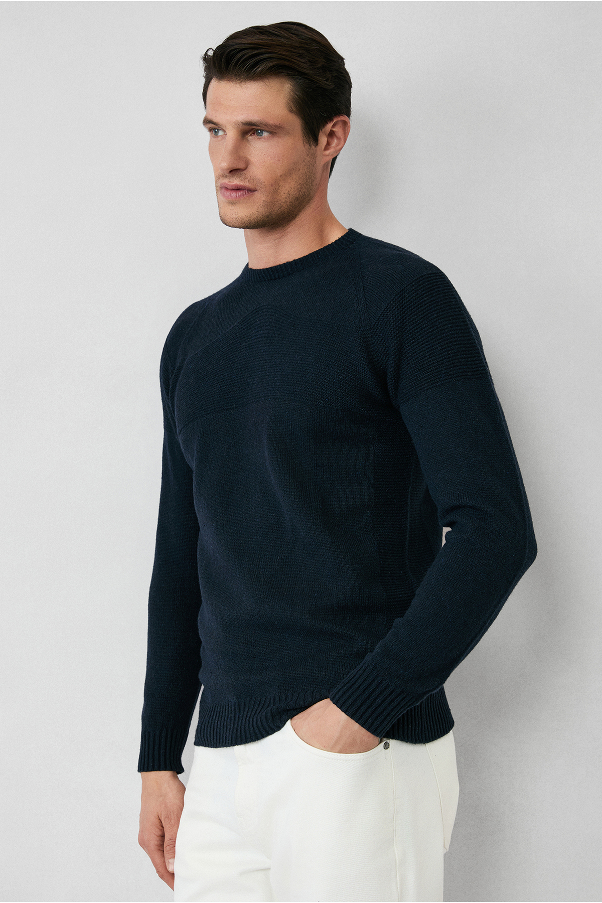 کیگیلی ژاکت بافتنی پشمی طرح‌دار بدون درز یقه گرد، باریک و باریک