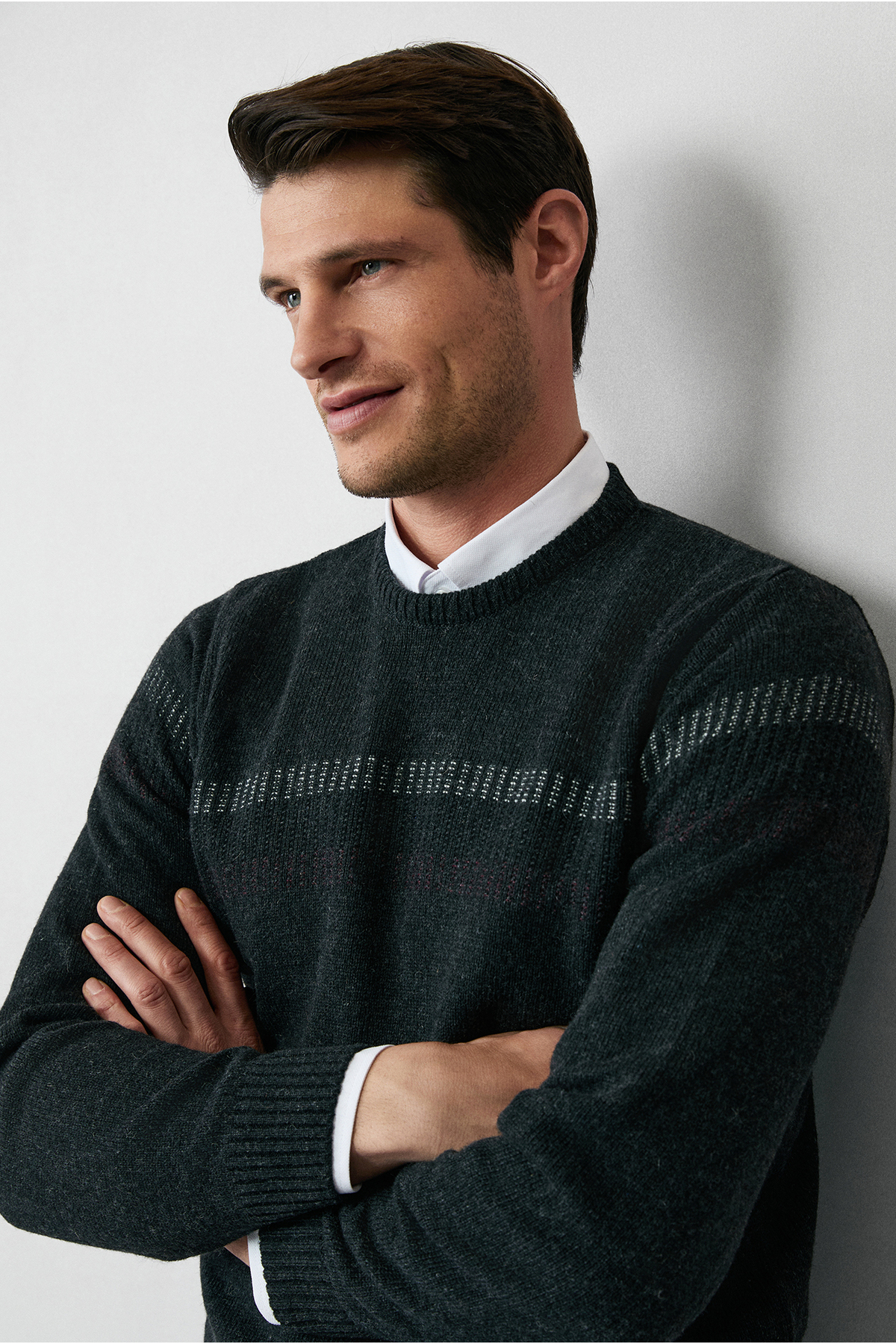 کیگیلی ژاکت بافتنی پشمی طرح‌دار یقه گرد معمولی