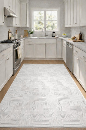 Raschel Carpet Premium Yıkanabilir Leke Tutmaz Emboss Bohem Krem Mutfak Halıs...