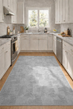 Raschel Carpet Premium Yıkanabilir Leke Tutmaz Emboss Bohem Açık Gri Mutfak H...
