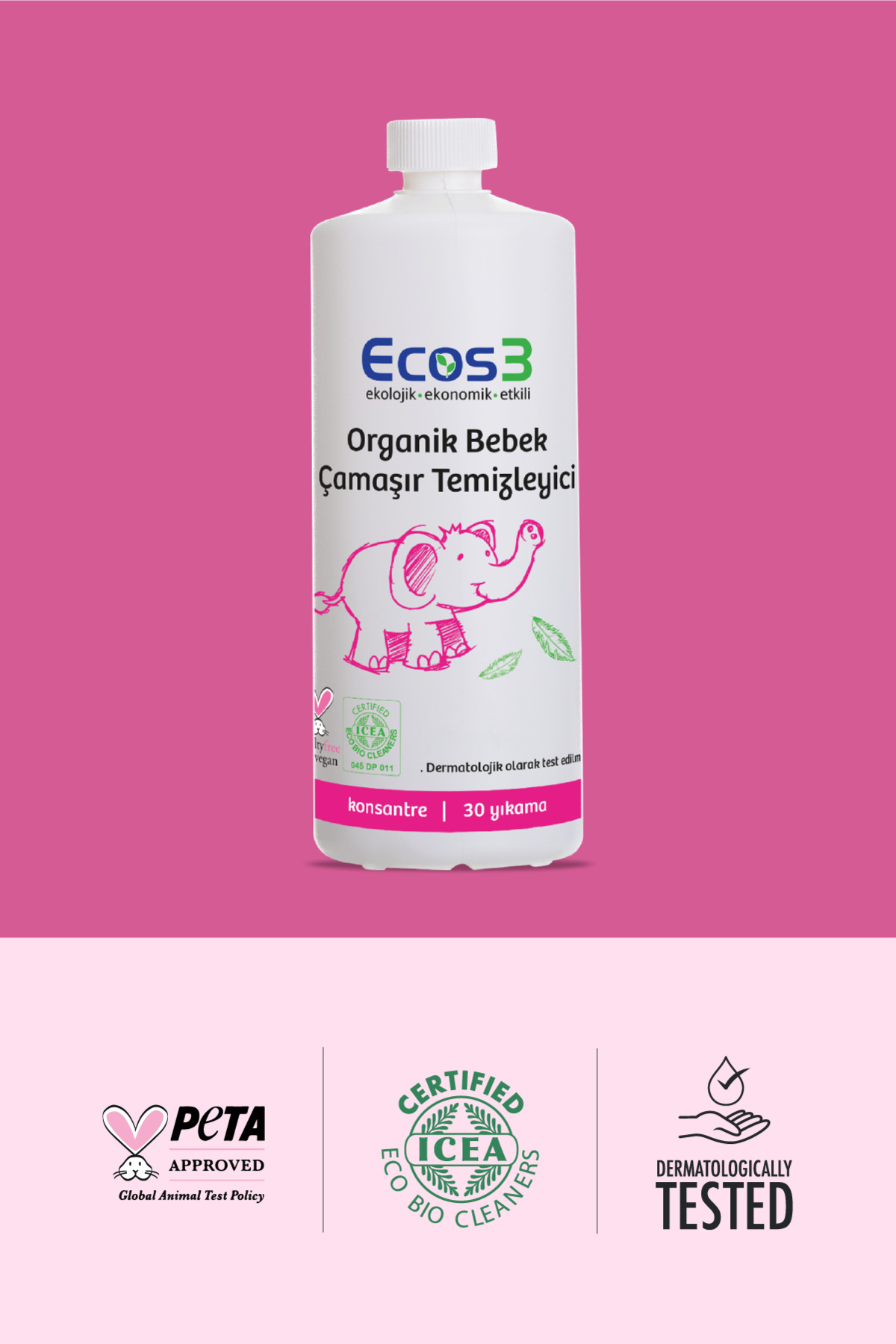 Ecos3 Organik Bebek Çamaşır Deterjanı, Vegan Sertifikalı, Ekolojik, Kokusuz, Konsantre 30 Yıkama, 1050ml fotoğrafı 3 (önizleme)