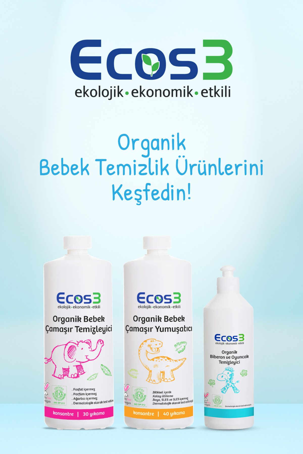 Ecos3 Organik Bebek Çamaşır Deterjanı, Vegan Sertifikalı, Ekolojik, Kokusuz, Konsantre 30 Yıkama, 1050ml fotoğrafı 4 (önizleme)
