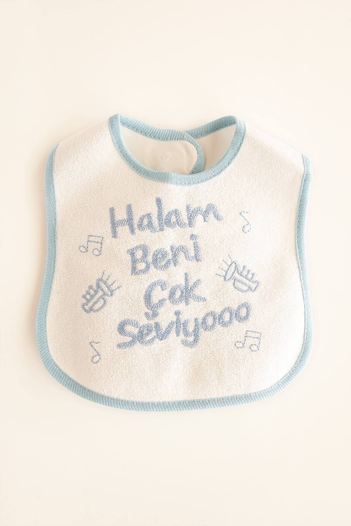 Babix Halam Beni Çok Seviyoo Yazılı Mama Önlüğü Mavi fotoğrafı 2 (önizleme)