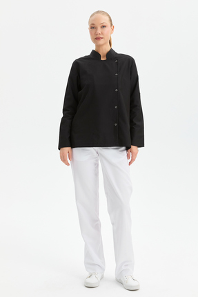 My Chef Aşçı Ceketi Siyah Alpaka Zena Yaka Kadın Şef Kıyafeti