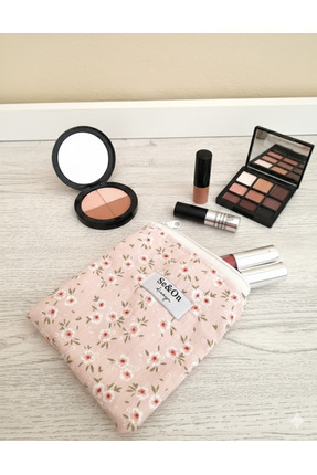 Se&On dizayn Pembe cicek desenli beyaz fermuarlı astarli küçük cüzdan mini ma...