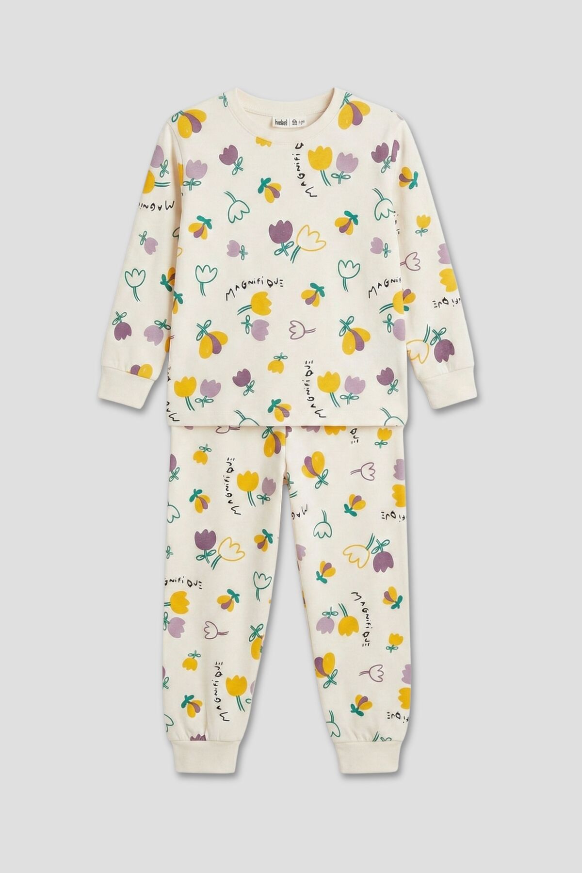 zuzunga Magnifi Ove Yazılı Lale Baskılı Kız Çocuk Pijama Takımı fotoğrafı 2 (önizleme)