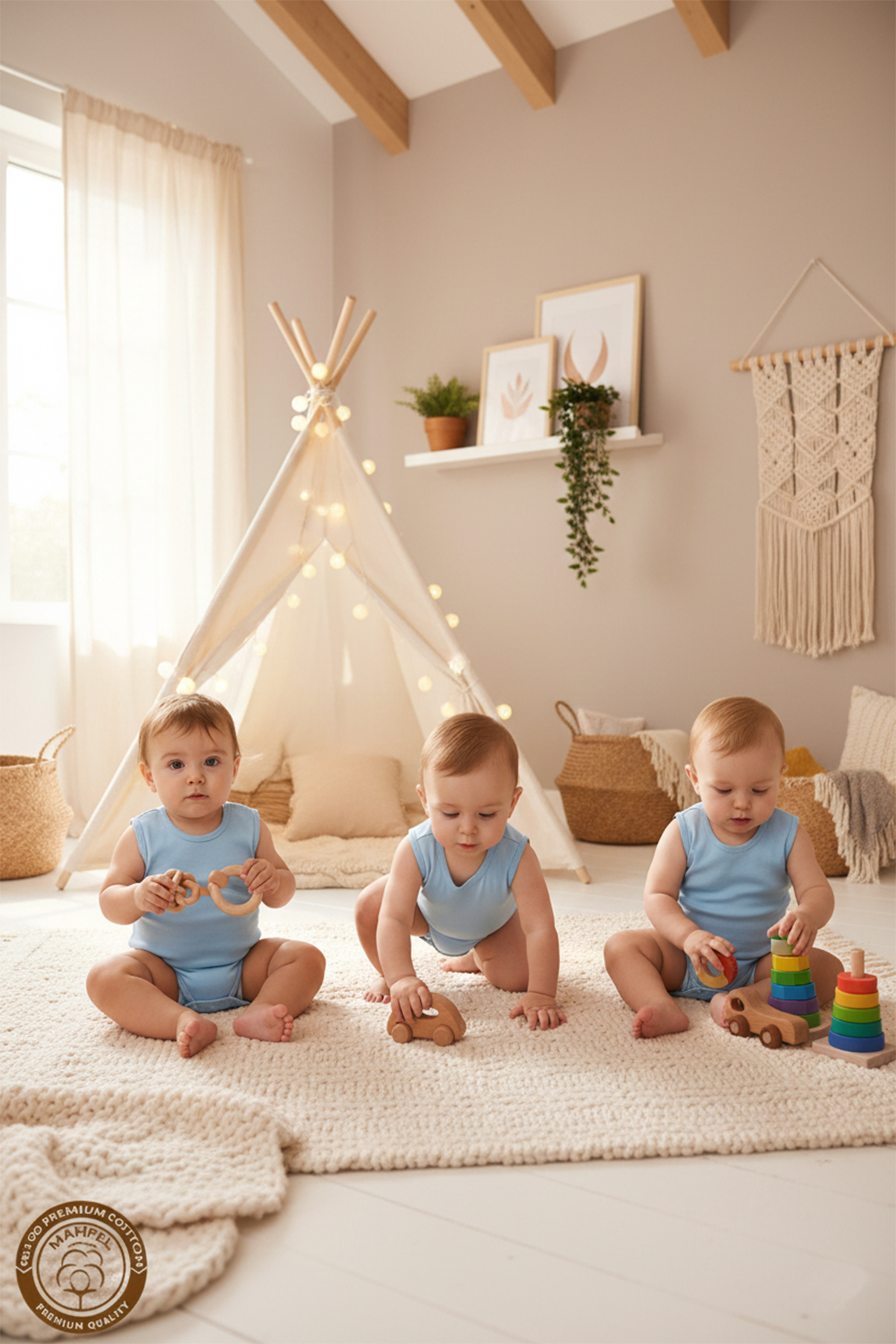 MAHFEL %100 Organik Pamuklu Çıtçıtlı Kolsuz Bebek Body Zıbın 3lü Paket fotoğrafı 2 (önizleme)